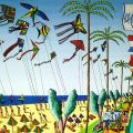 Aquiloni sulla spiaggia arte naif quadri paesaggi opere raphael perez pittore artista israeliano